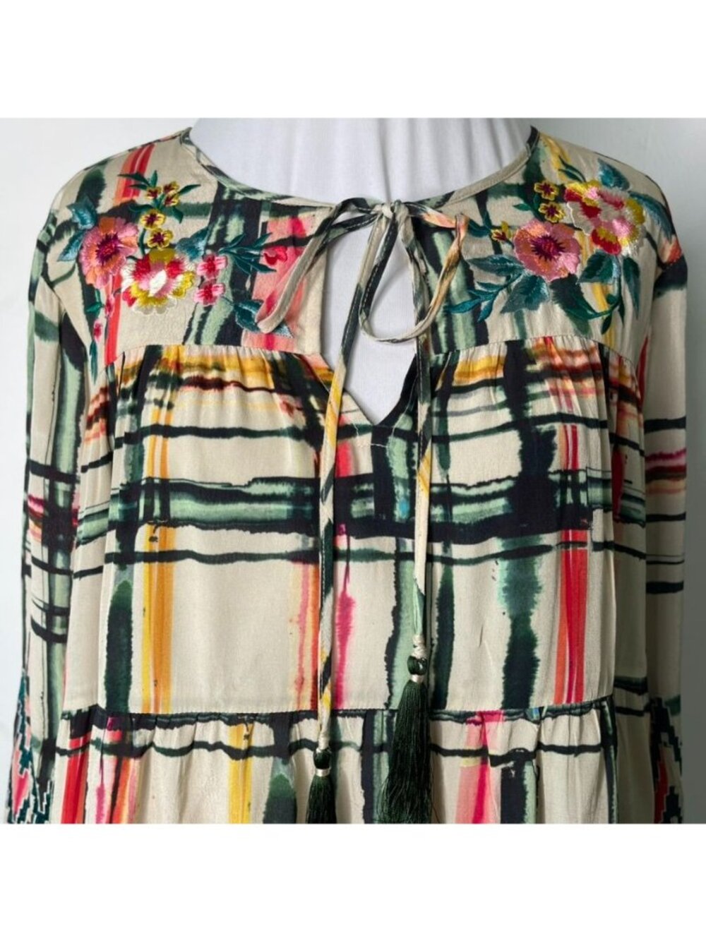 NWT Vineet Bahl Anthropologie Vanessa Tiered Peasant Blouse Multicolor Floral L - Picture 9 of 11